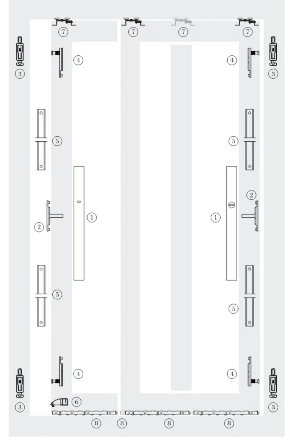 Sliding door lock hardware: Double-point five-piece lock system 3