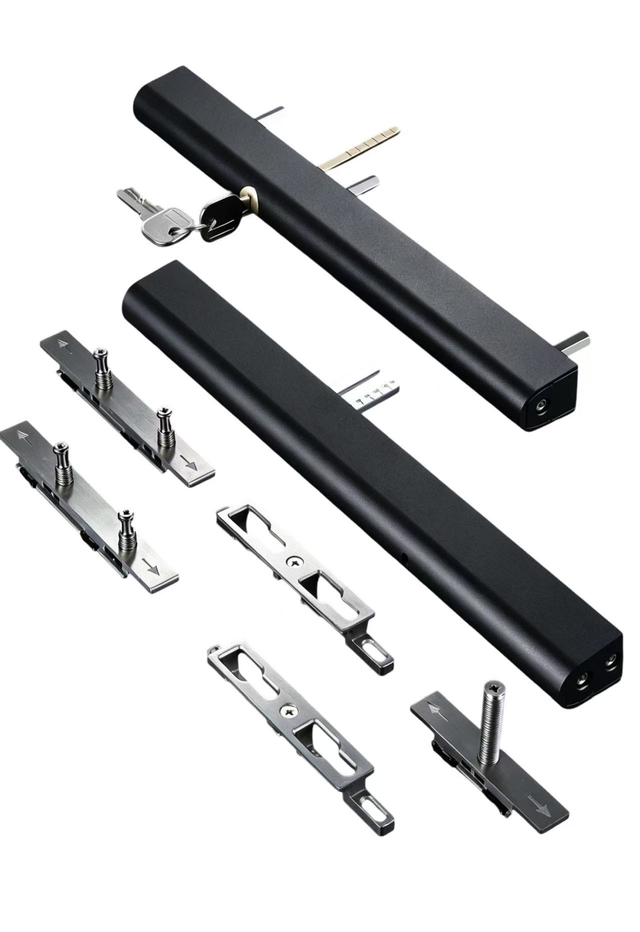 Sliding door lock hardware: Double-point five-piece lock system