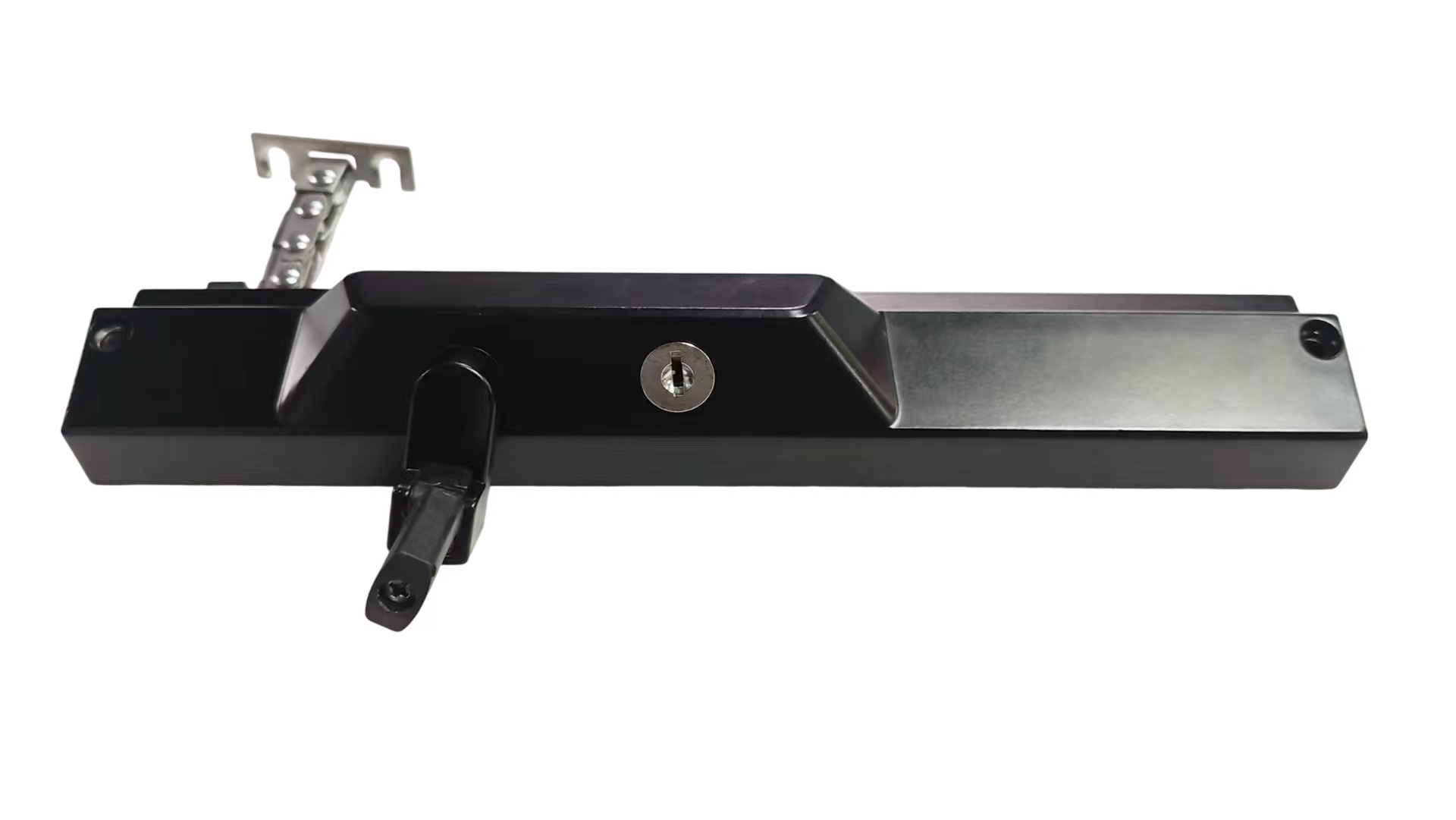Hand-cranked chain window opener with key lock
